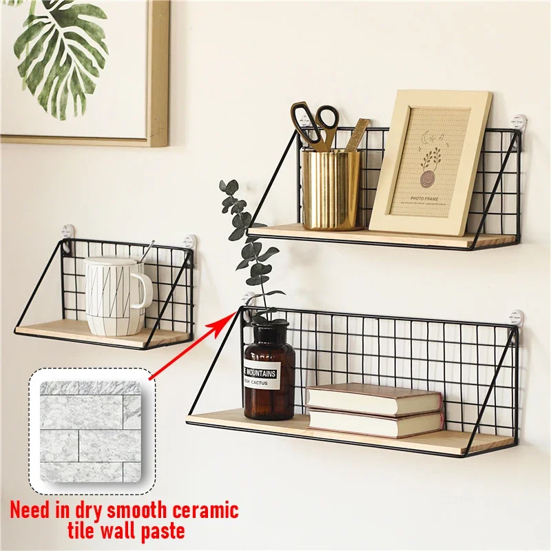 Wooden lron Wall Shelf Organizer Holder Kitchen Supplies Shef Storage Rack Hanging Storage Cabinet Organizer for Bathroom Tools