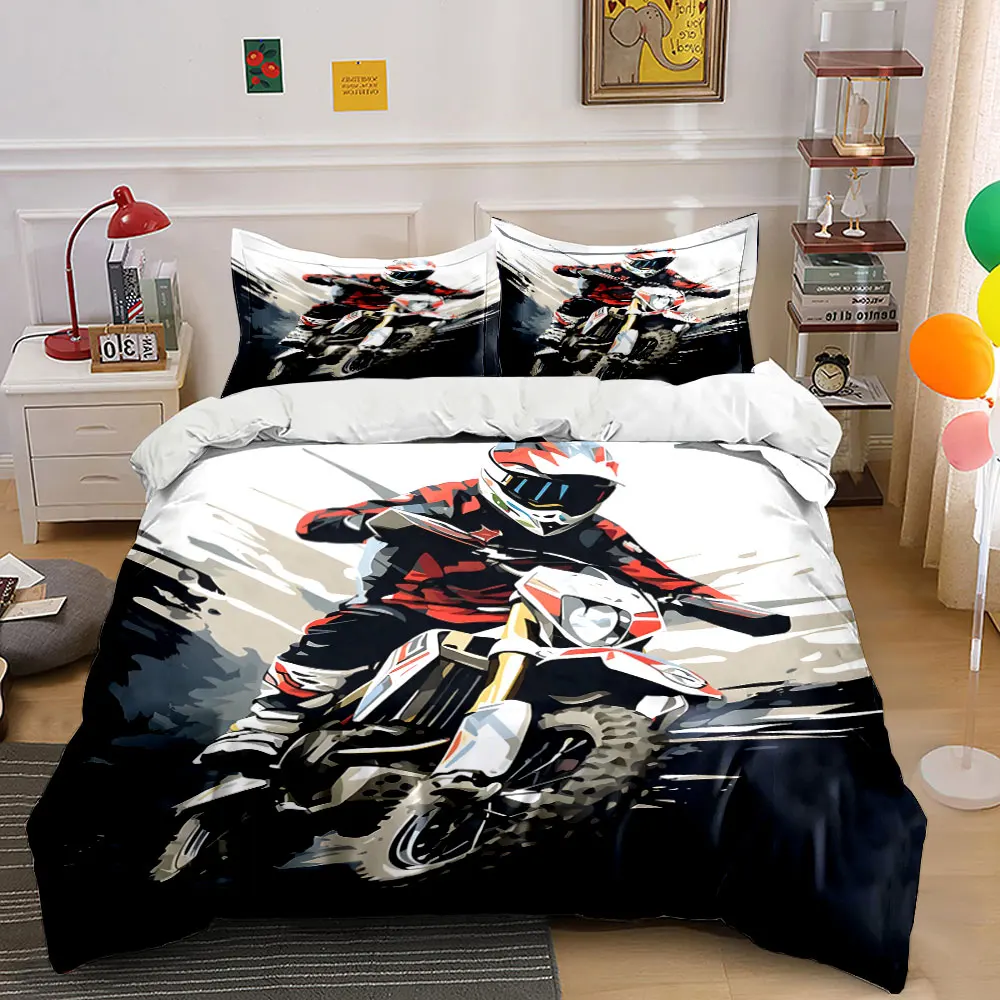 Off-road biker in action Bedding Set for Kids Luxury Gift 3pcs Digital Print Comforter Set Soft Comfortable Breathable