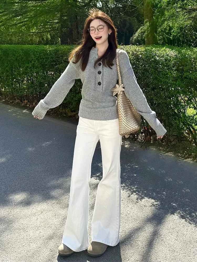 

Белые расклешенные джинсы на подкладке, женские утягивающие эластичные широкие брюки с высокой талией, осень-зима, новые брюки больших размеров