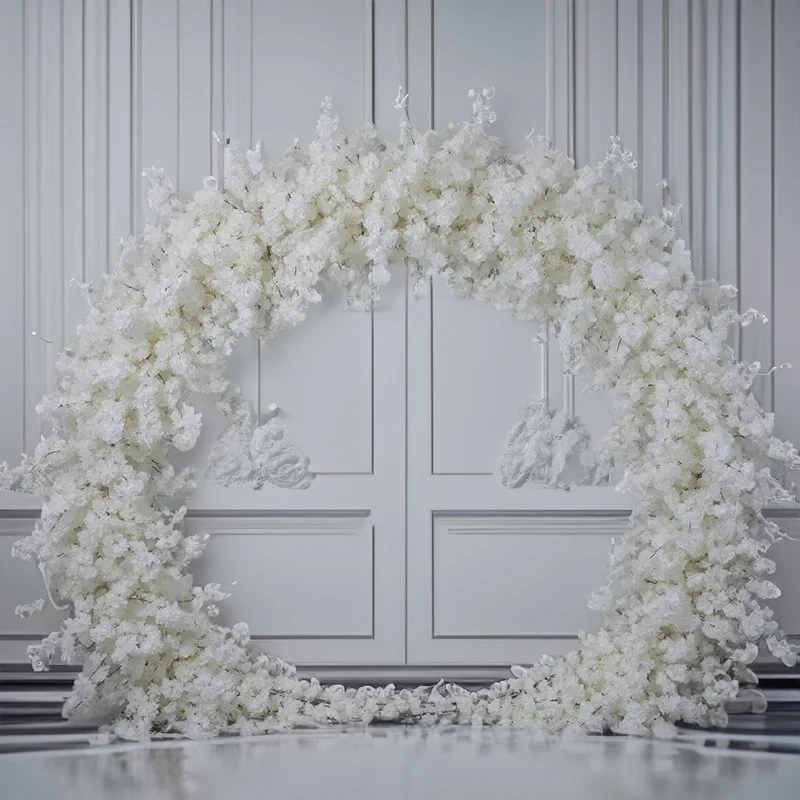 

2.4M White Semi Circular Cherry Blossom Arch Floral Arrangement Artificial Flower Rows for Wedding Stage Backdrop