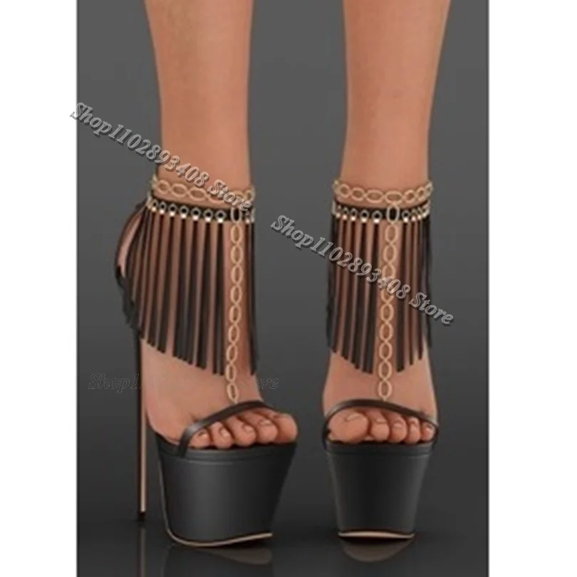 

Black Tassel Style Platform Sandals Open Toe Stiletto Back Zipper Fashion Summer Women Party Casual Sandals Zapatos Para Mujere