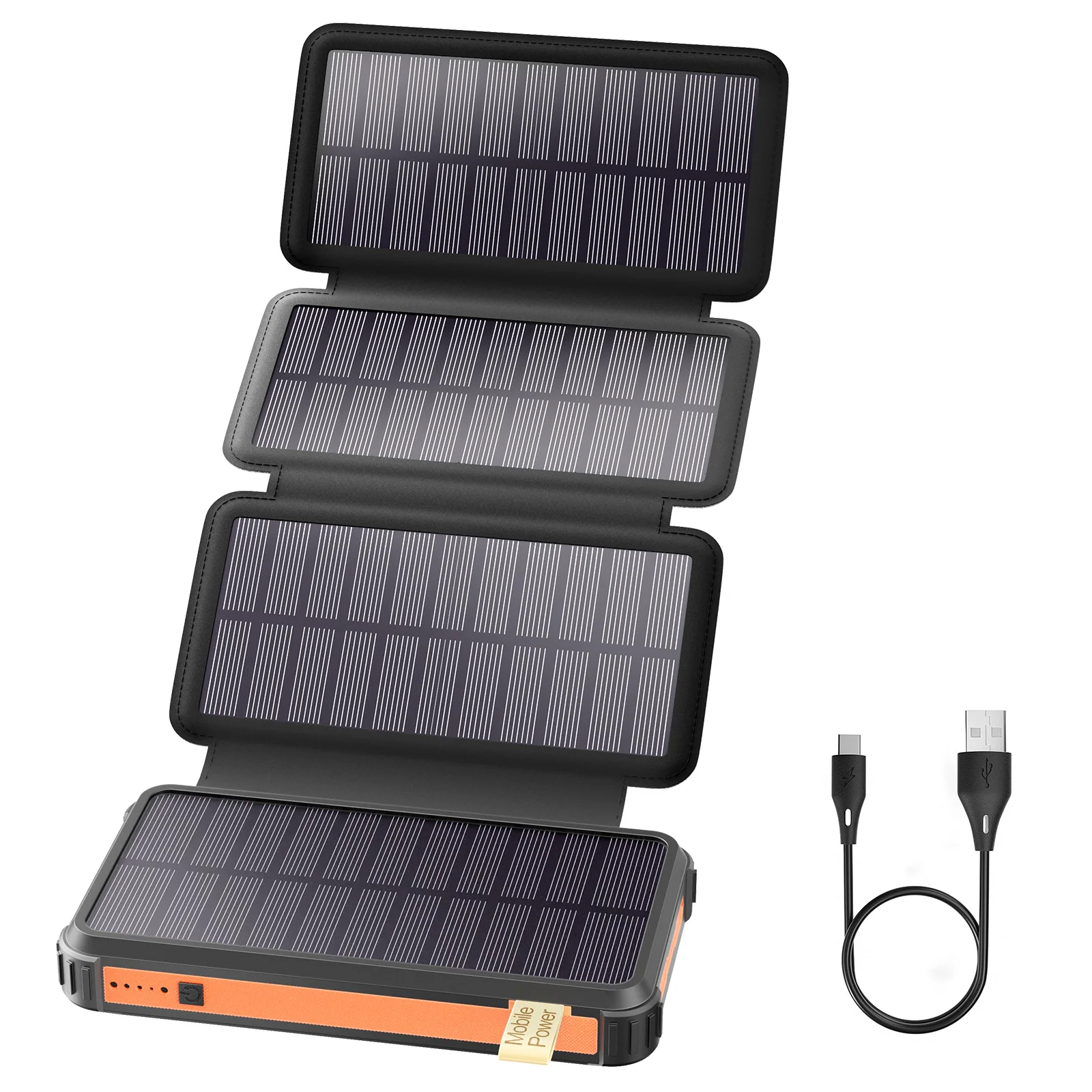 PD 22,5 W Solar Power Bank 26800 mAh Caricatore solare veloce QC 3.0, 3 uscite, 4 pannelli pieghevoli Carica batteria esterna, luce da campeggio