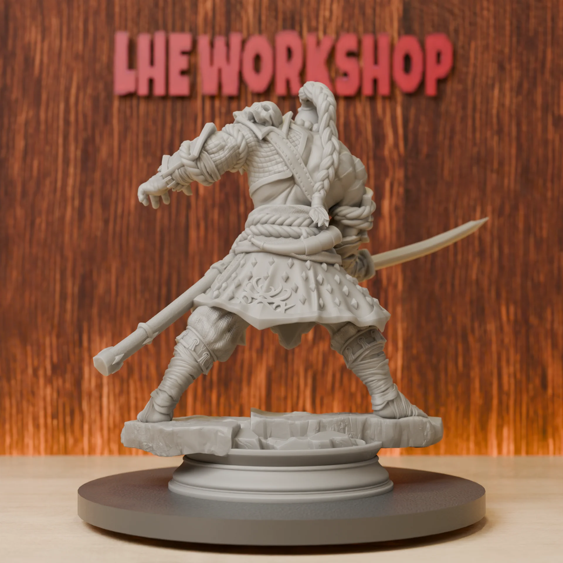 Orc Blademaster Miniatures | 28mm-75mm | Resin 3D Printed DND Pathfinder Mini | Unpainted Grey