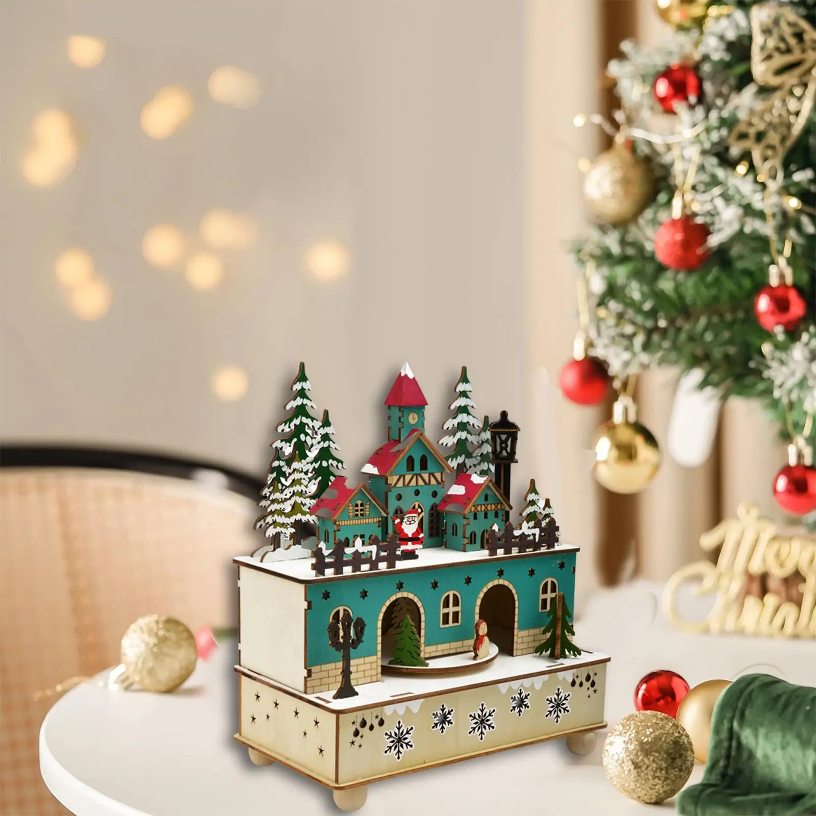 Christmas Music Box DIY Self Assembly Crafting Vintage Design Handmade Lighted Figurines for Gifts Bedroom Winter Home Holiday