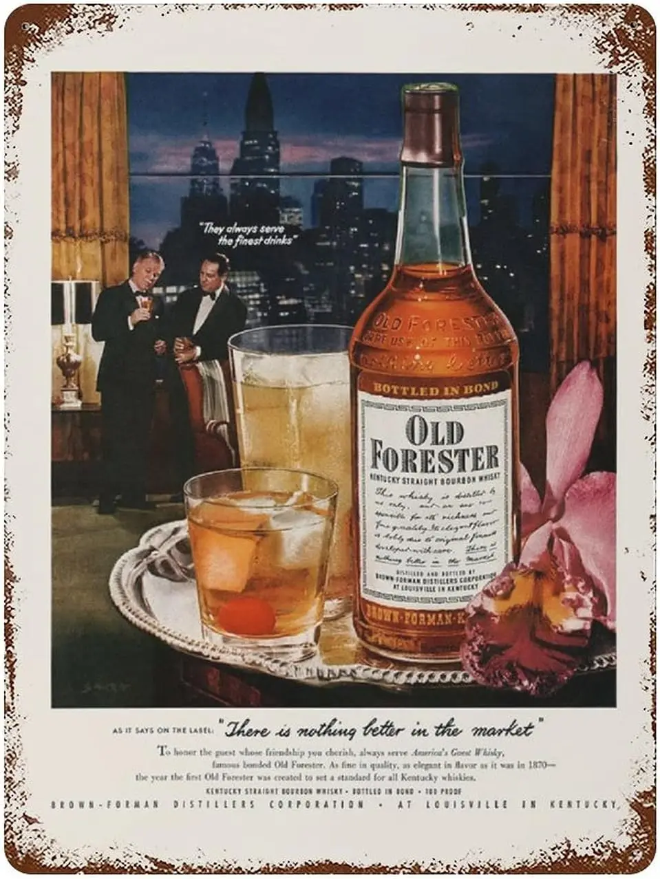 Metal Tin Sign, Vintage Bourbon - Vintage Whiskey Ad,Home Kitchen Office Bar Restaurant Dorm Club Or Garage 12;×8;