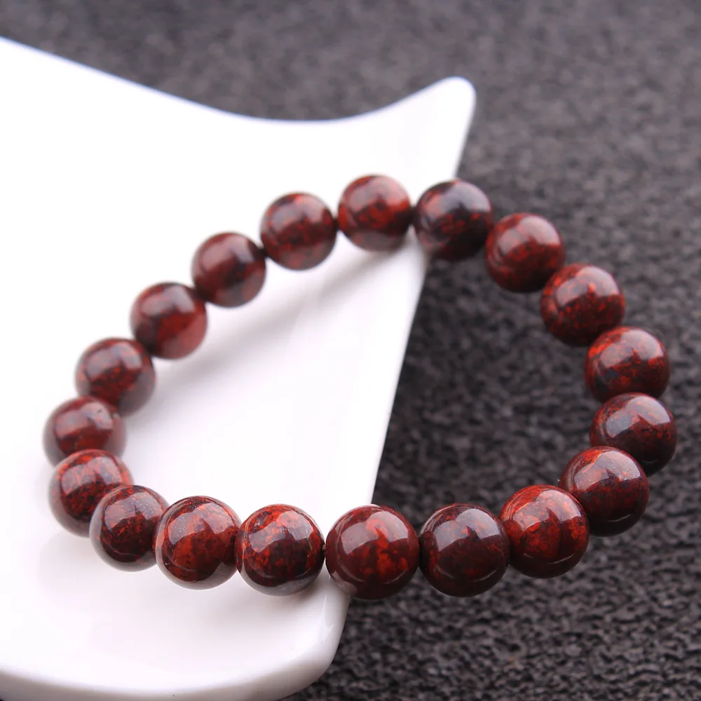 Natural Red Oriental Bloodstone Jade Bracelet Women Round Beads Stretch Blood Jasper Crystal 6mm 7mm 8mm 9mm 10mm  AAAAA