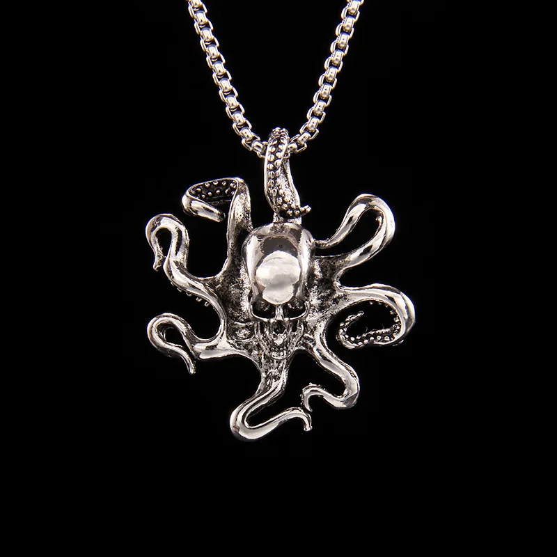 Hip-hop Skull Octopus Personality Necklace in Europe and America, Men's and Women's Punk Style Bounce, Versatile Octopus Pendant