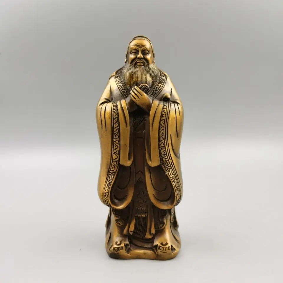 Copper Lucky Confucius Statue Chinese Master Kong Statue Office Home Decor Gift for Desk Ornament