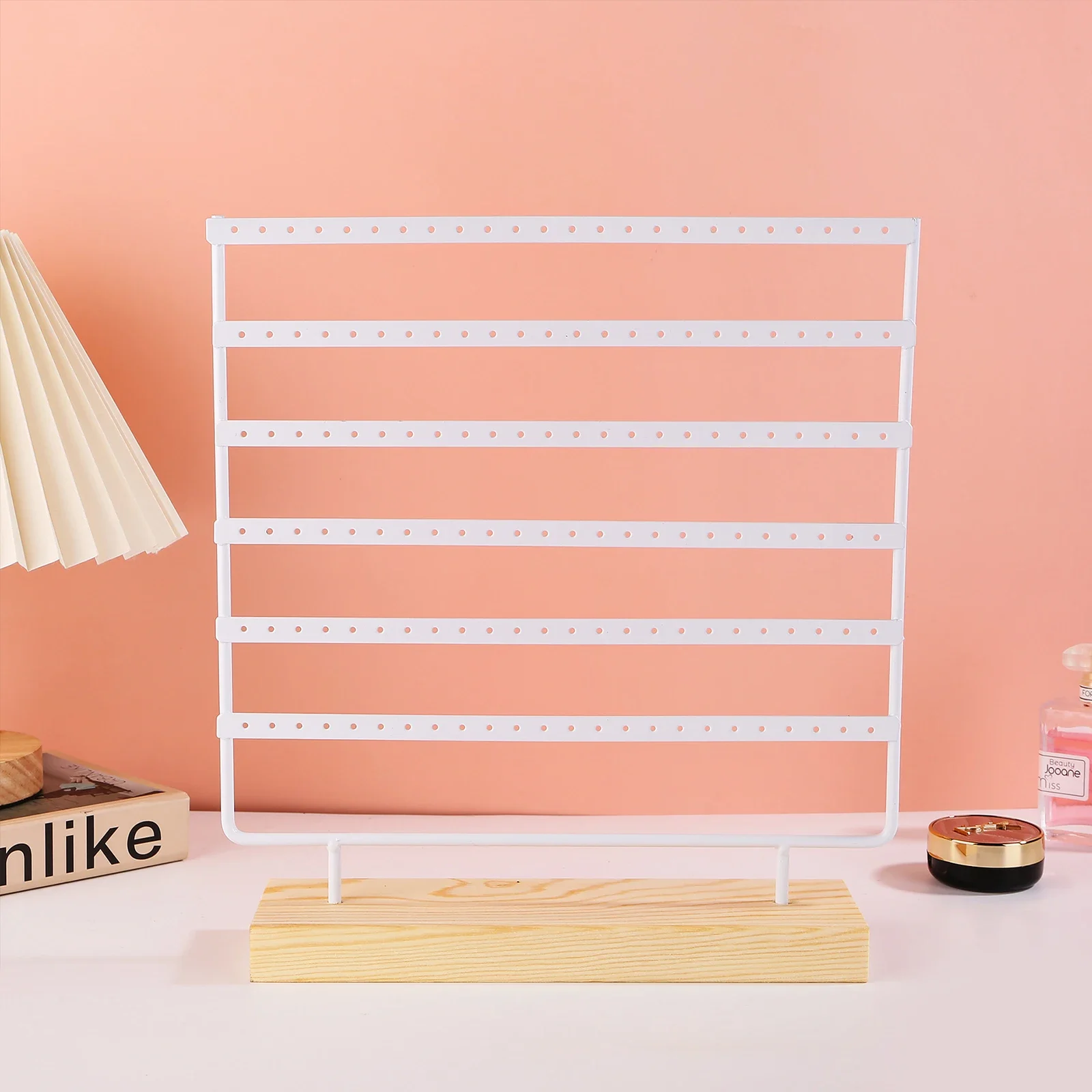 

6-Tiers Metal Holes Earring Display Holder Jewelry Storage Organizer Wood Base Stand Tree for Ear Display Stud Earrings Holder