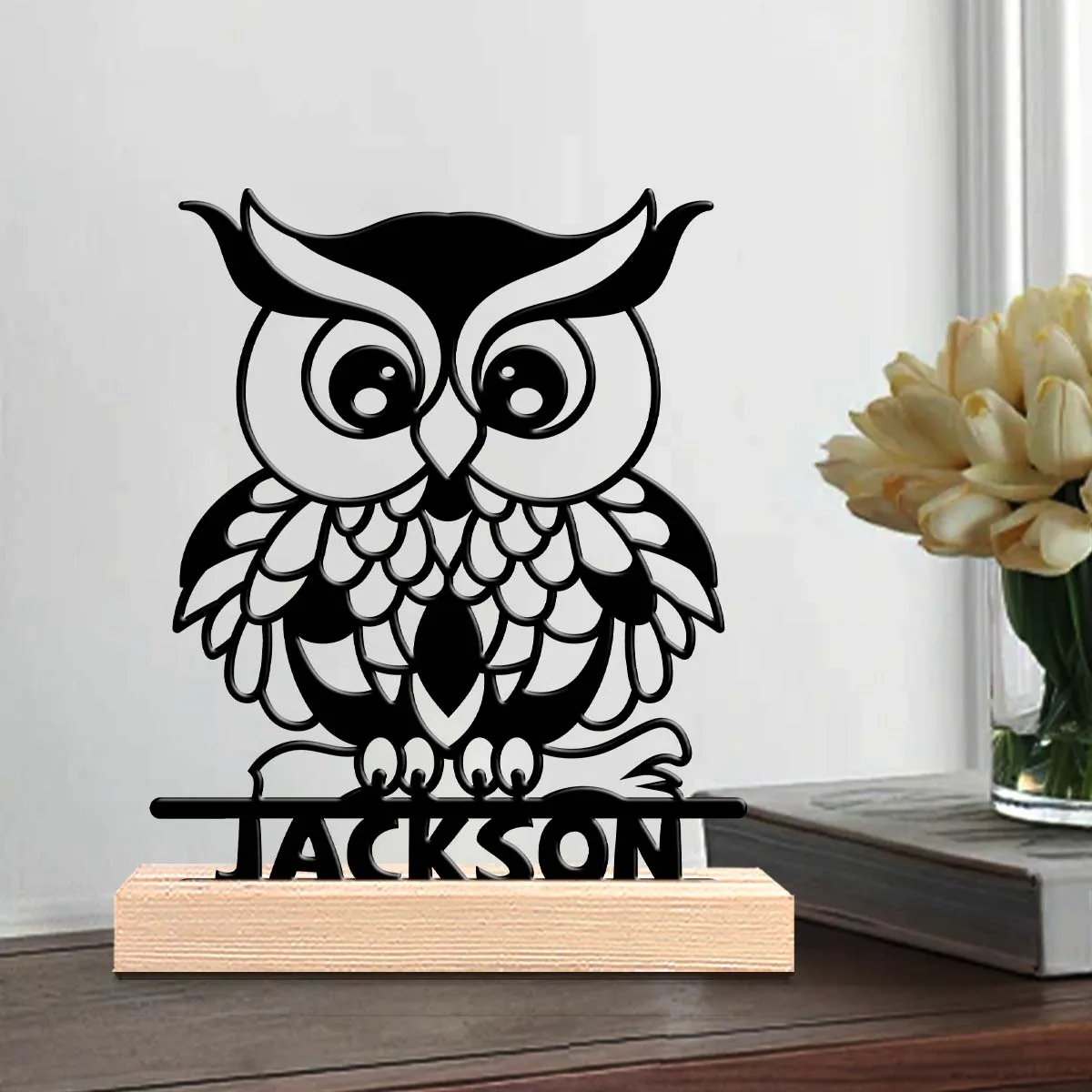 1pc Customizable Metal Desktop Ornaments Custom Name Equipped with A Wooden Base New Home Gift for Friends,Decorative Ornaments