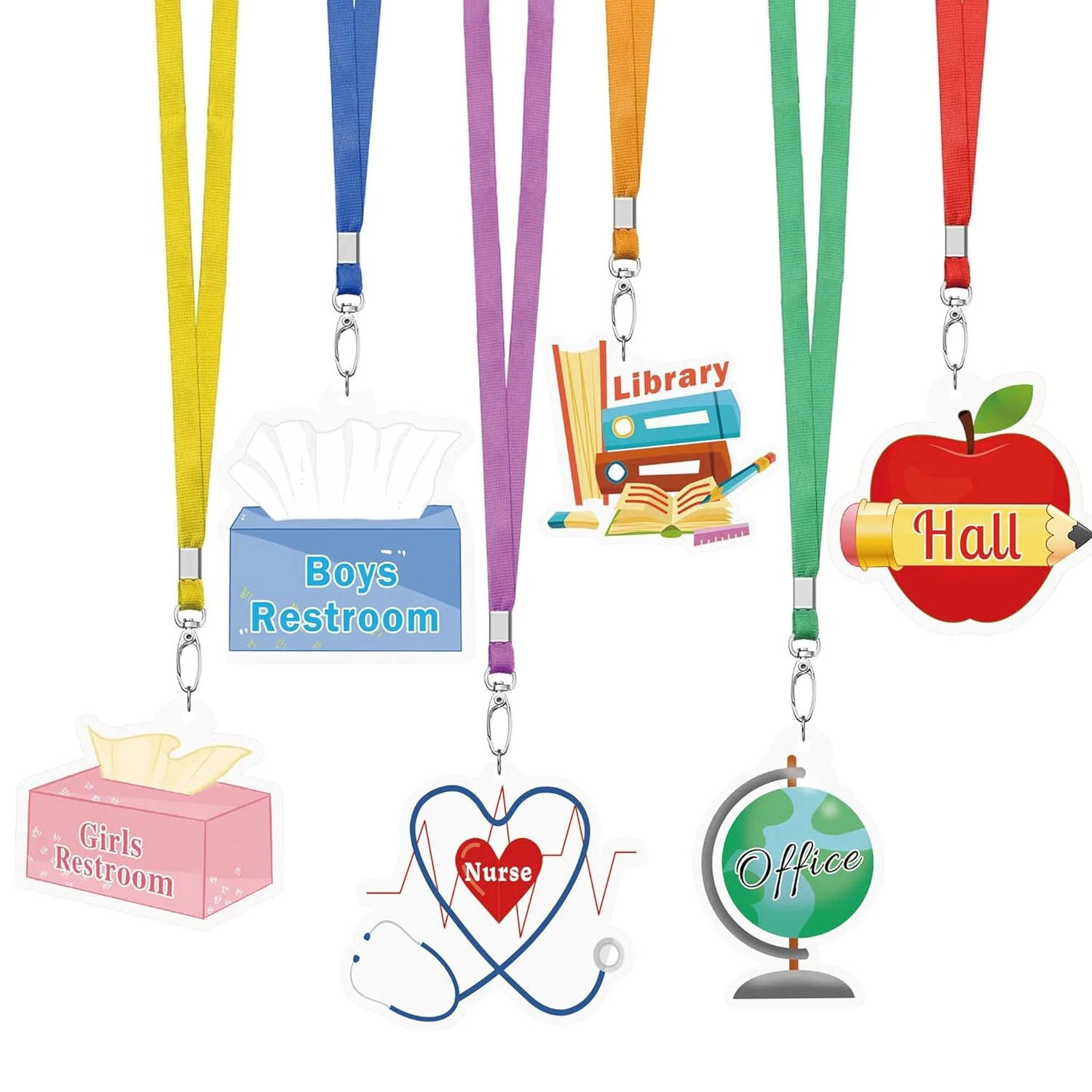 Acrylic Hall Pass Lanyards Cute Acrylic School Passes Set for Teachers Parents Classroom Passes