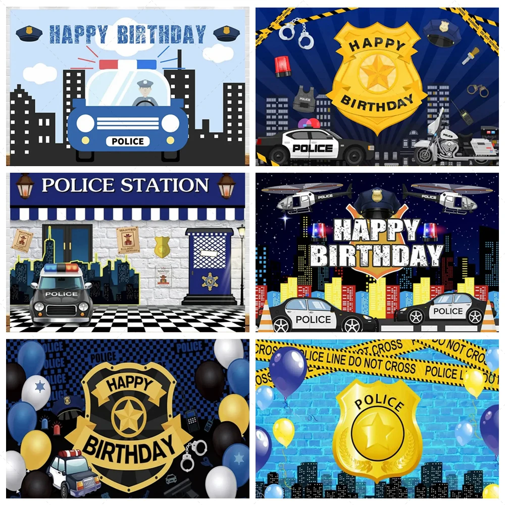 Police Themed Kids Boy Birthday Party Backdrop Personalized Vinyl Police Department Badge Background Supplies Photo Studio Props