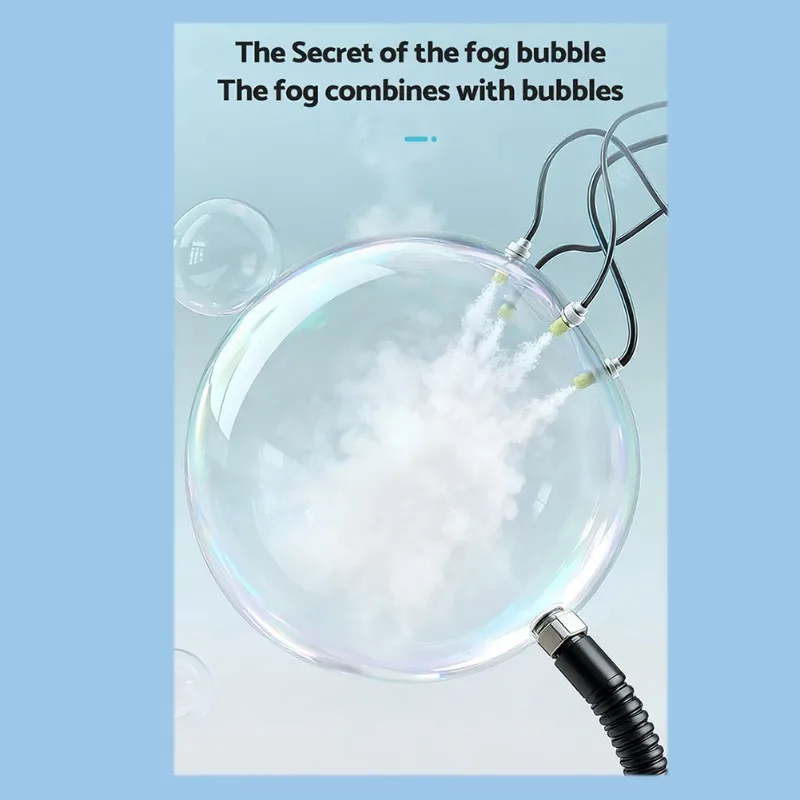 Bubbles Puffpop USB oplaadbare maker Automatische bellenmachine met verlichting, voor buitenkinderen in blauw