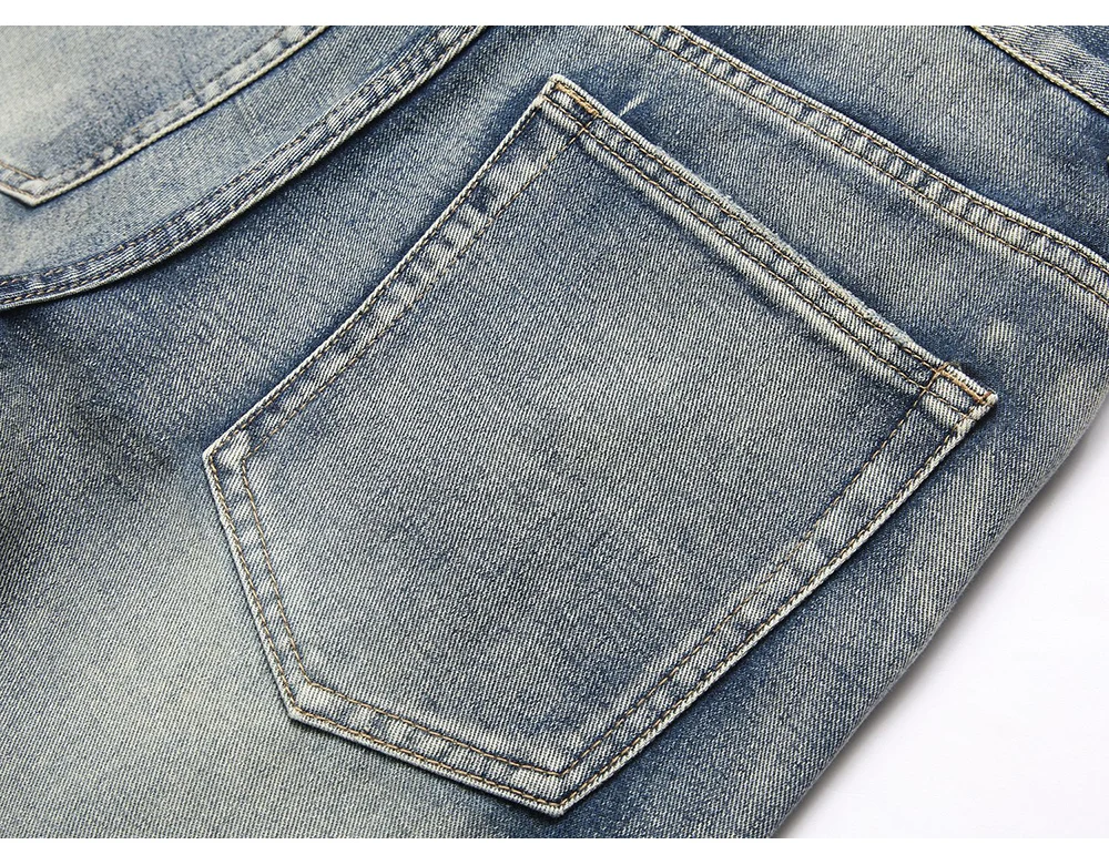 Herren Boot-Cut-Jeans Streetwear mit Patches, freigelegtem Saum, Vintage-Blau, Stickerei, Patchwork, ausgestellte Hose – Detail 12