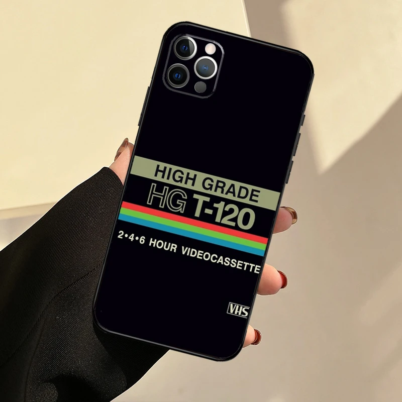 خمر كاسيت الشريط Vhs ملصق جراب هاتف آيفون 15 14 13 12 11 16 برو ماكس 13 Mini XR XS X Plus غطاء ناعم