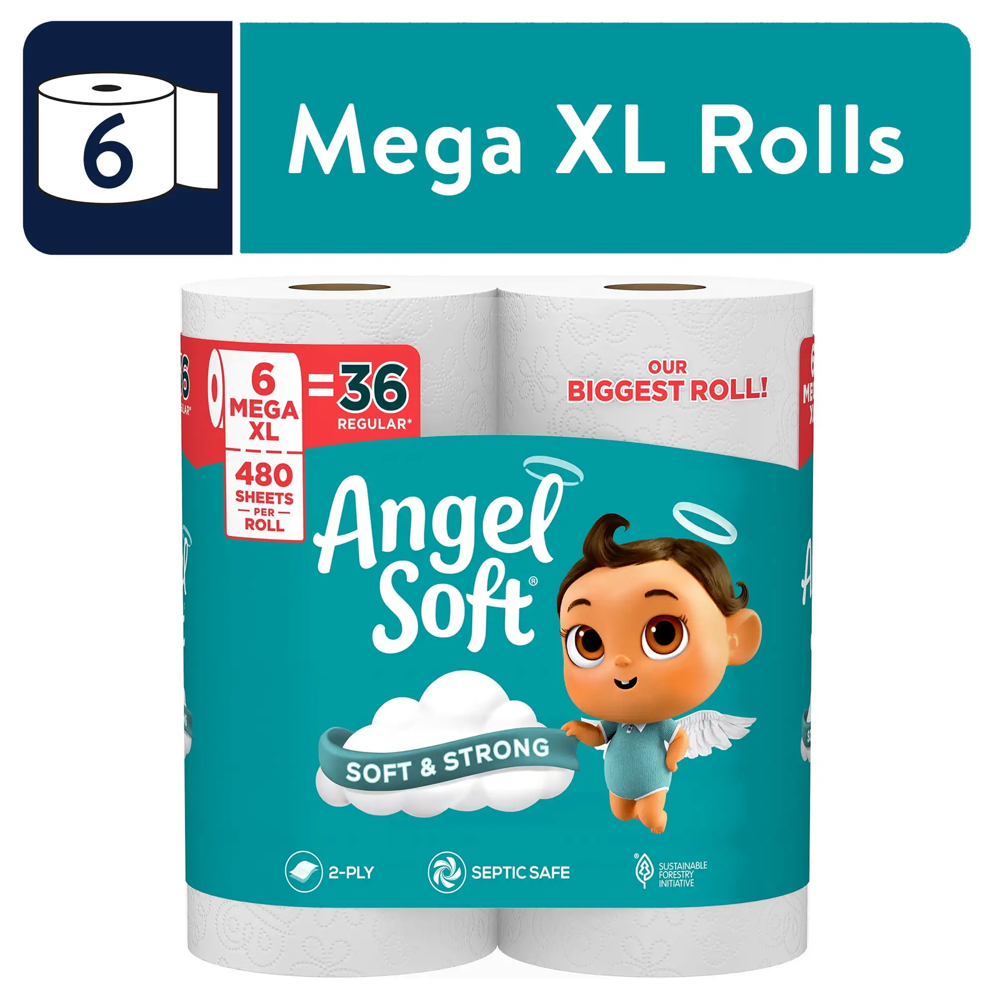 Angel Soft Mega XL Toilet Paper 6 Rolls