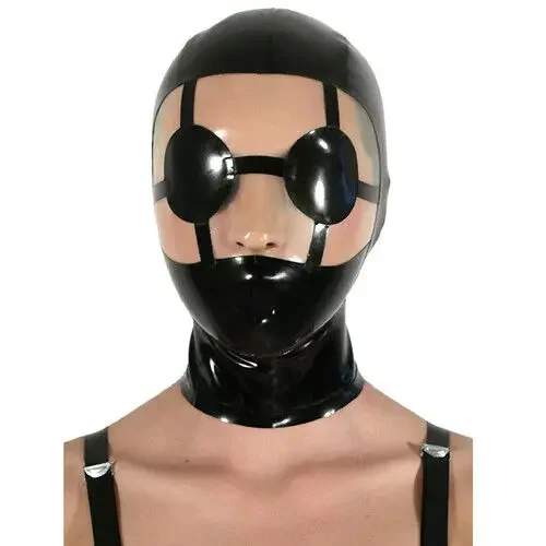 

Latex Hood Rubber Transparent Black Cosplay Club Masquerade Headgear 0.4mm S-XXL fashion Clubs