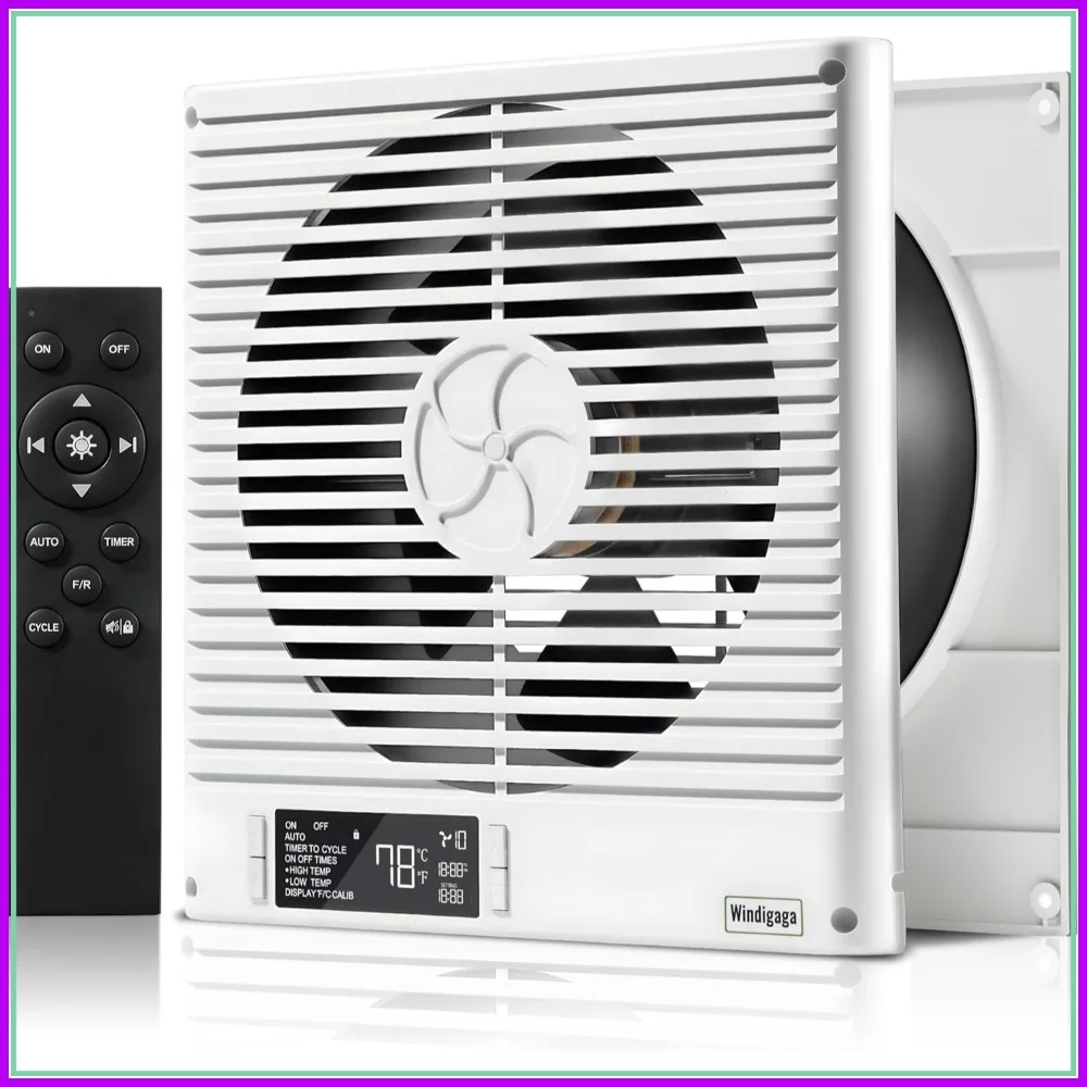 

8" Through Wall Fan with Remote, 320 CFM, Reversible, 10 Speeds, Quiet, for Bedroom Laundry Kitchen