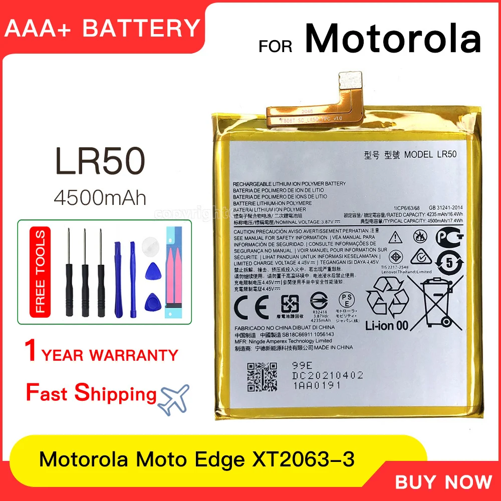 100% genuine LR50 LR 50 Battery For Motorola MOTO Edge XT2063-3 Batteries 4500mAh Replacement Batteries Batteria