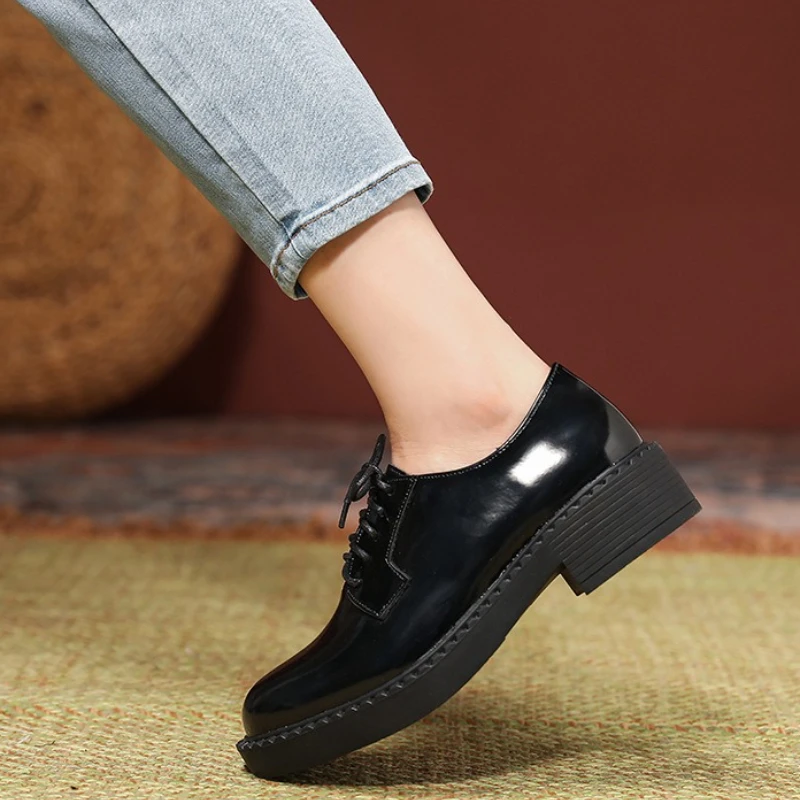 أحذية أكسفورد نسائية فاخرة، أحذية رسمية كلاسيكية من الجلد الطبيعي، مكتب مريح برباط #5