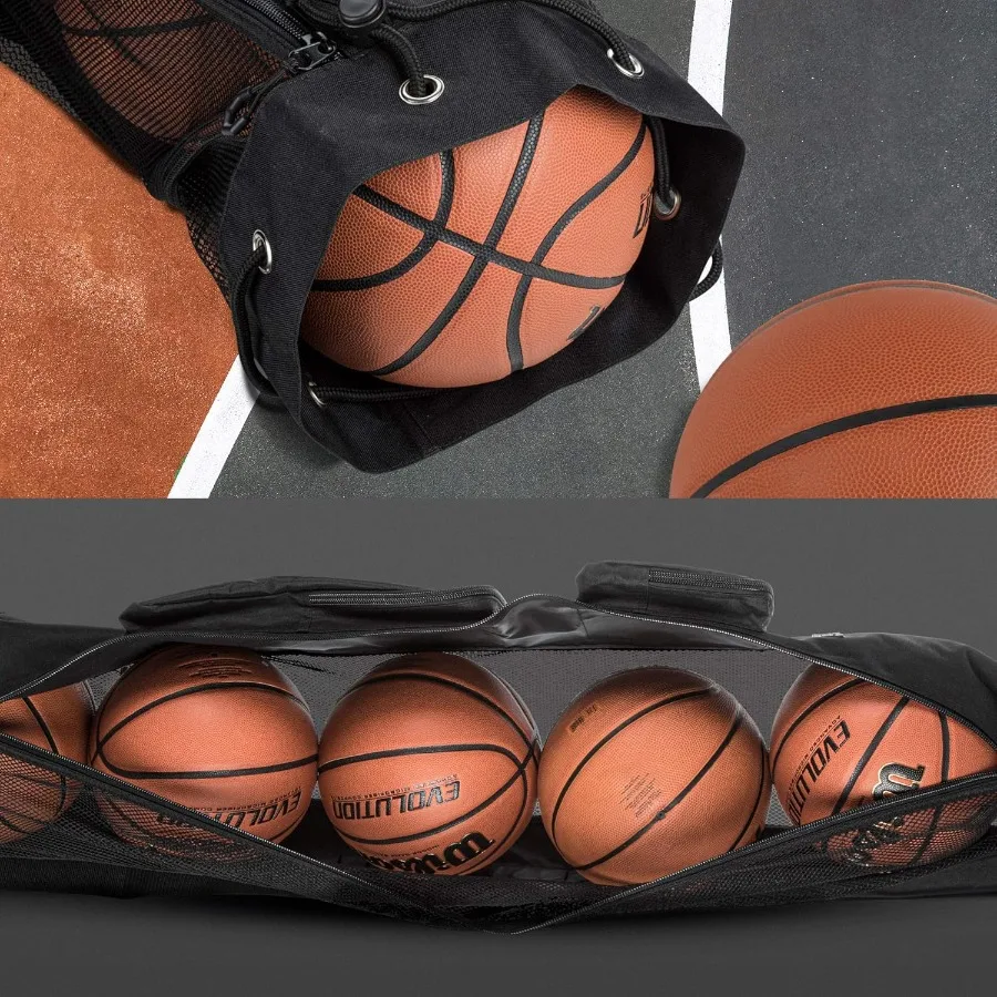 Bolsa de pelota para equipo de baloncesto XL de alta resistencia con diseño de correa para el hombro para entrenadores con 2 bolsillos delanteros para almacenar Co