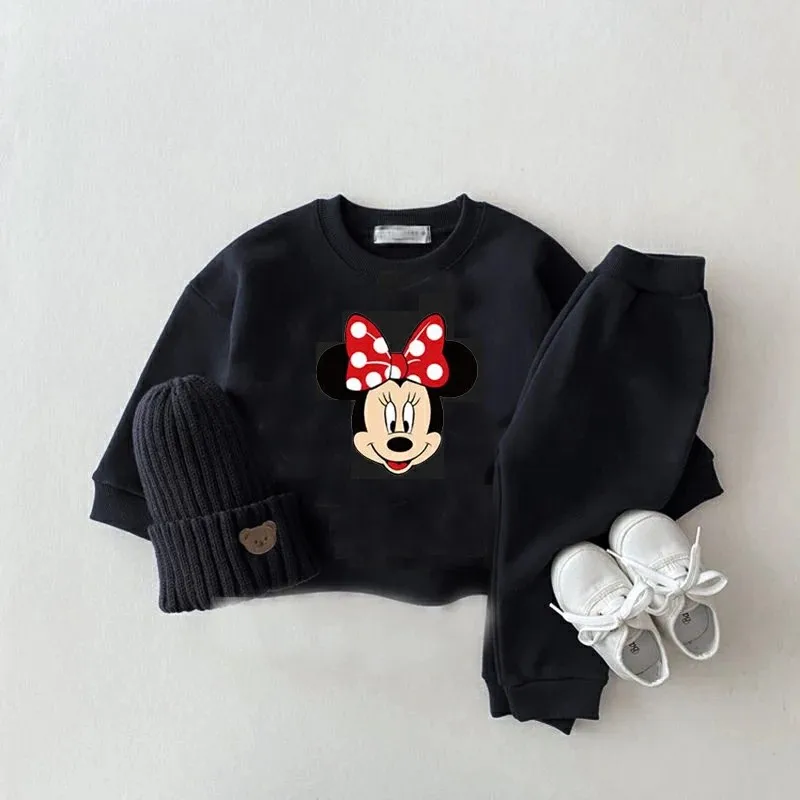 Minnie Mouse Baby Girl Hoodies Set Loose Fashion Cartoon Autumn Clothing Long Sleeve Kids Tracksuit Loose Cotton Toddler Outfits