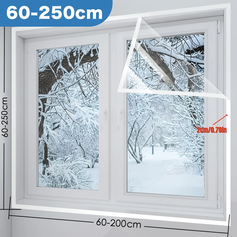60-250cm Windproof Window Film Transparent Cold-Resistant Curtains Proof Winter Bedroom House Home Living Room Door Insulation