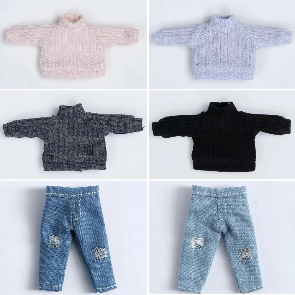 Ropa de invierno para muñeca Ob11, suéter tejido, ropa para muñeca, pantalones vaqueros informales, pantalones cortos para Penny, YMY, GSC, Mollys, Obitsu 11,1/12 Bjd
