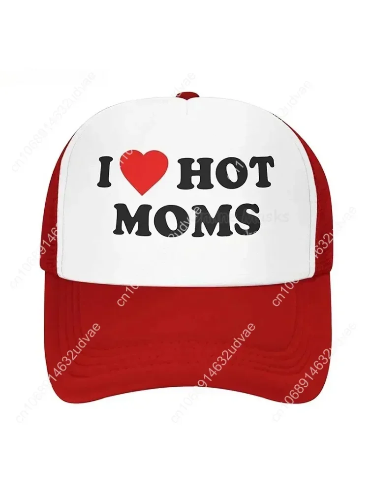 I Love Hot Moms Bucket Hat Unisex Adult I Heart Hot Moms Adjustable Baseball Cap Gift Hats Mesh Trucker Caps Men Womens