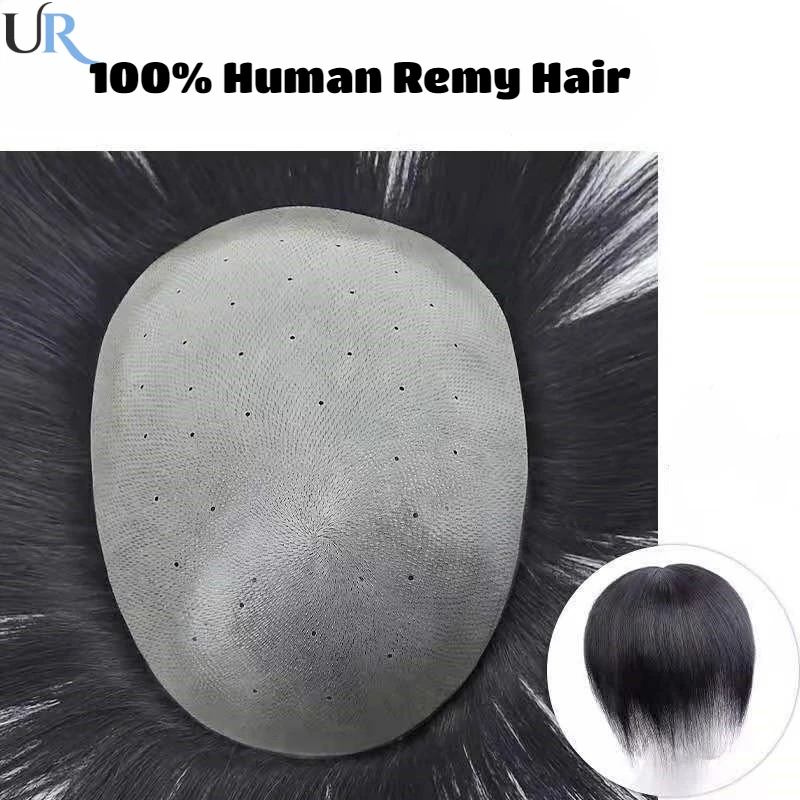 Men Human Hair Toupee Skin Base Breathable Wigs Man Natural Hair Systems Biological Skin Base Men Toupee Male Hair Prosthesis