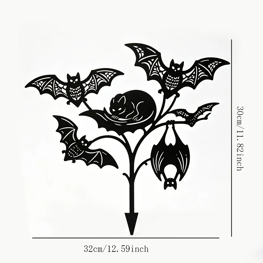 CIFBUY Iron Art Ground Plug Ornament Bat Cat Design Rust-Proof Baked Paint Thickened Sturdy Lawn Yard Decor