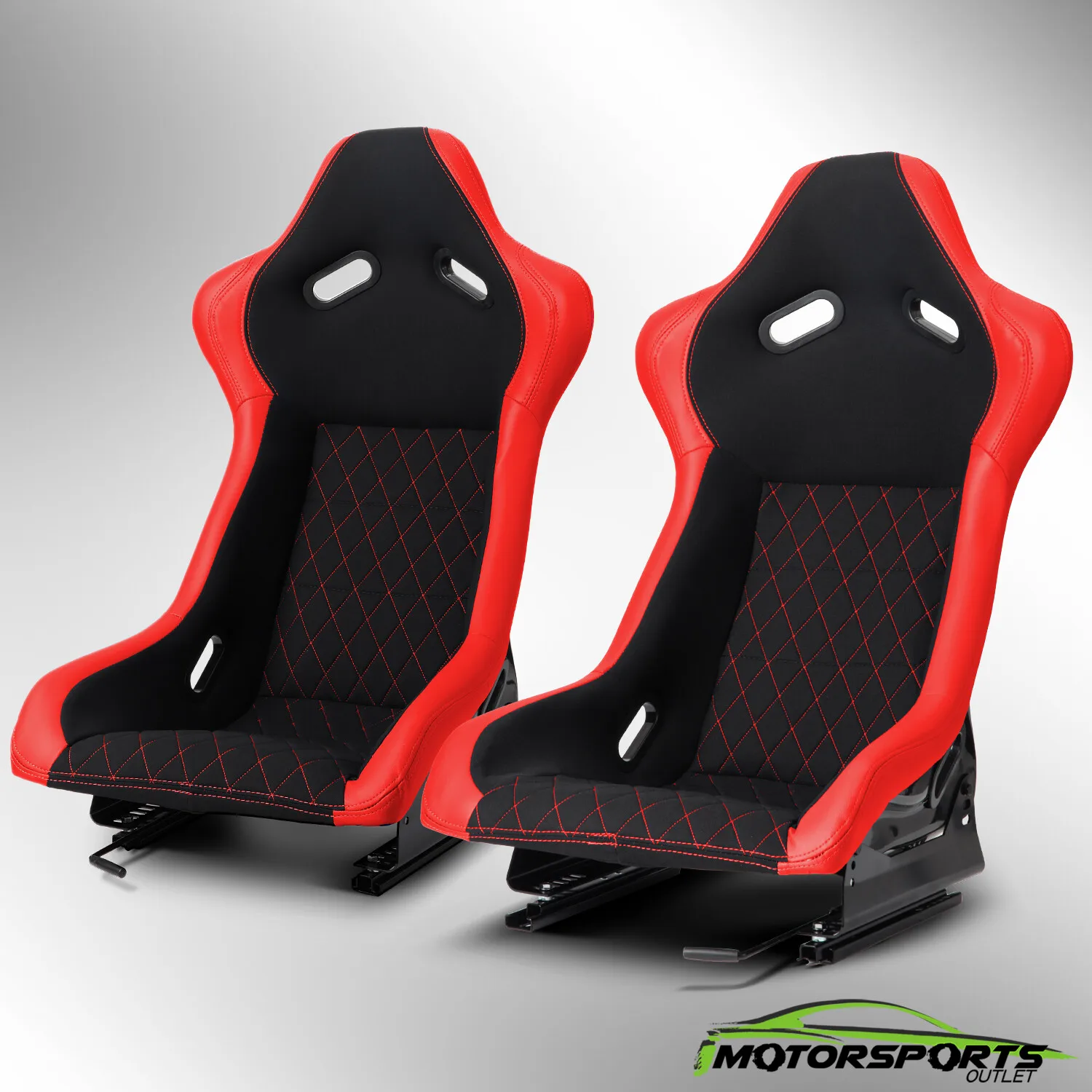 

2x Universal Main Black+Red Side PVC Reclinable Sport Racing Seats Left+Right