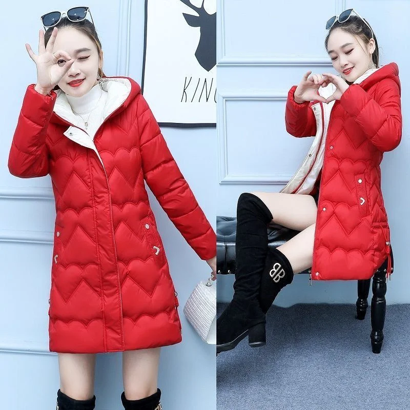 Donne imbottite in cotone rosso di media lunghezza 2022 inverno nuova versione coreana giacca in cotone Slim piumino femminile cappotto imbottito caldo per il tempo libero