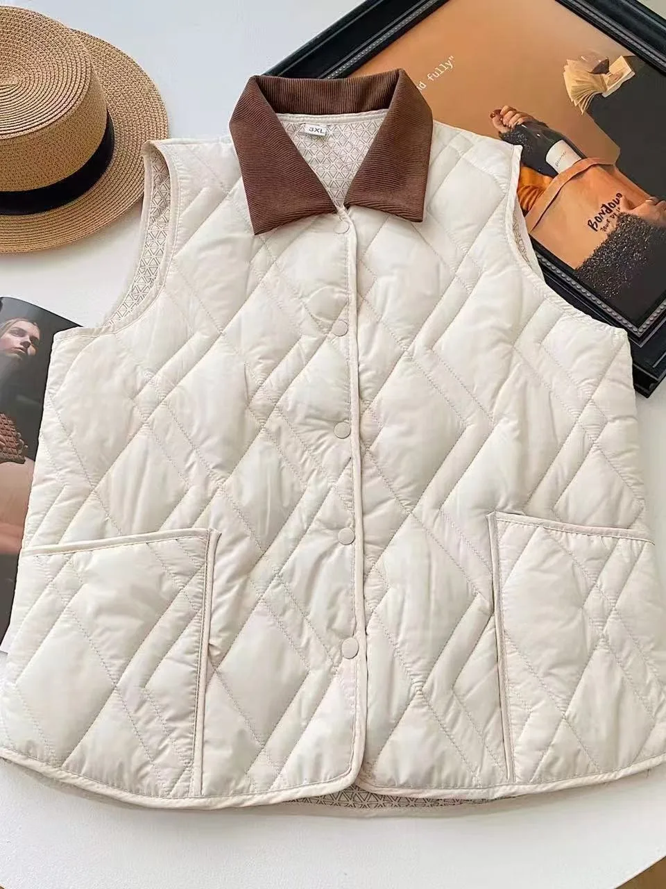 Gilet in cotone con colletto color sangue di alta qualità Gilet da donna leggero e caldo con imbottitura per l'inverno