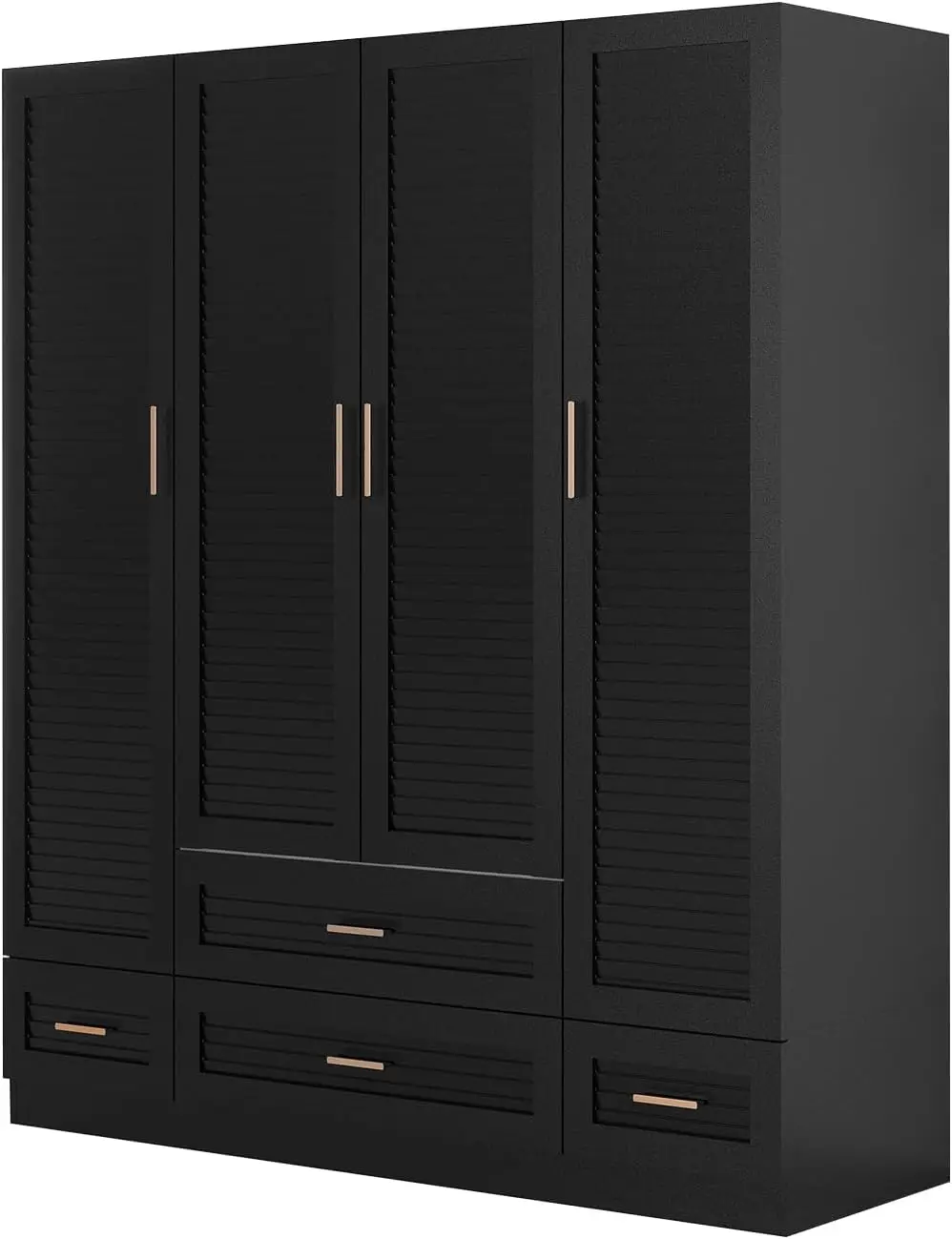 Wooden Armoire Wardrobe Closet Black Large Capacity Tall Cabinet, Hanging Rods and Shelves for Bedroom Armoire Storage