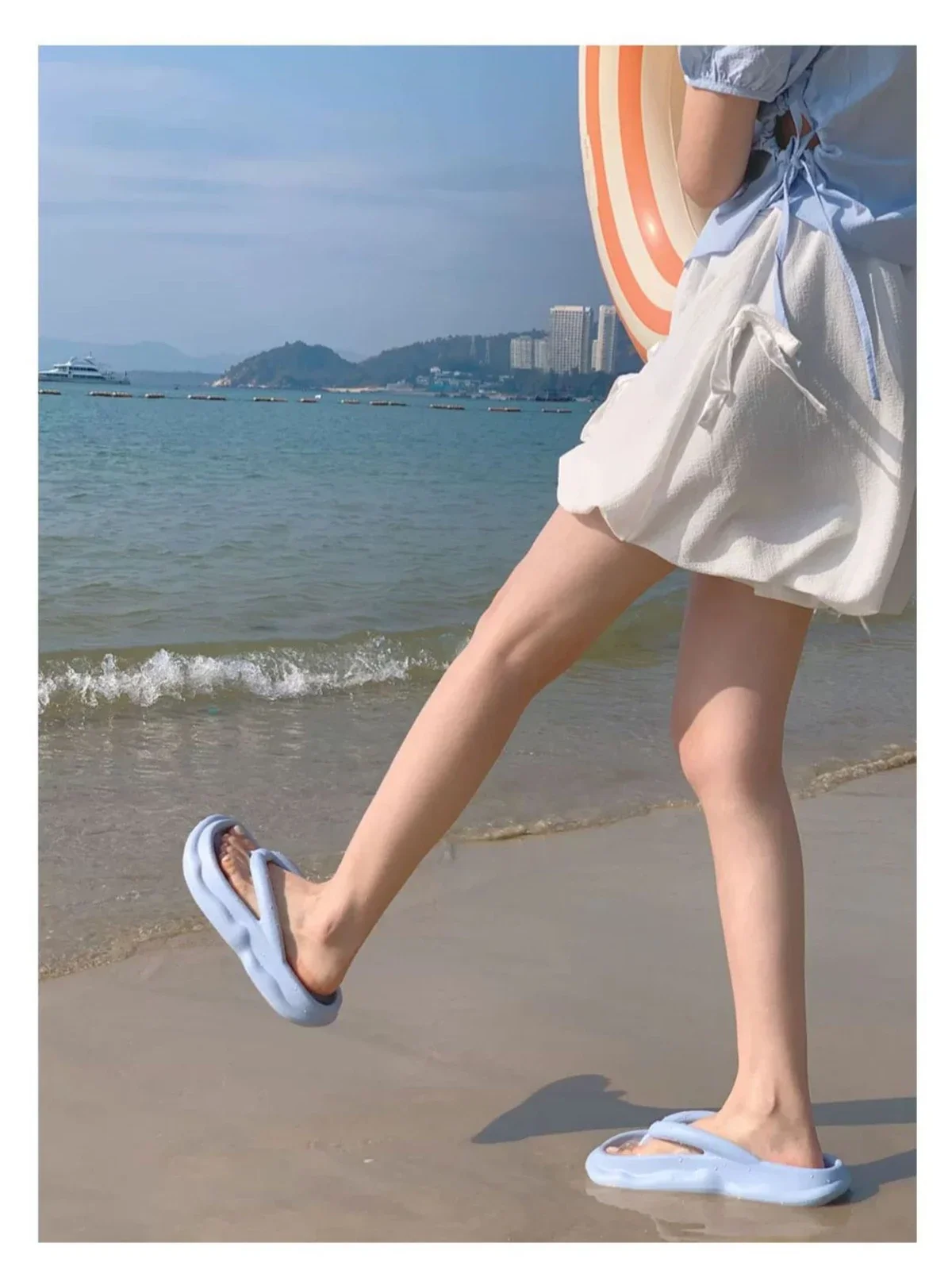 New summer girls seaside vacation beach shoes EVA stepping on shit feeling casual fashion outer flip-flops 6958