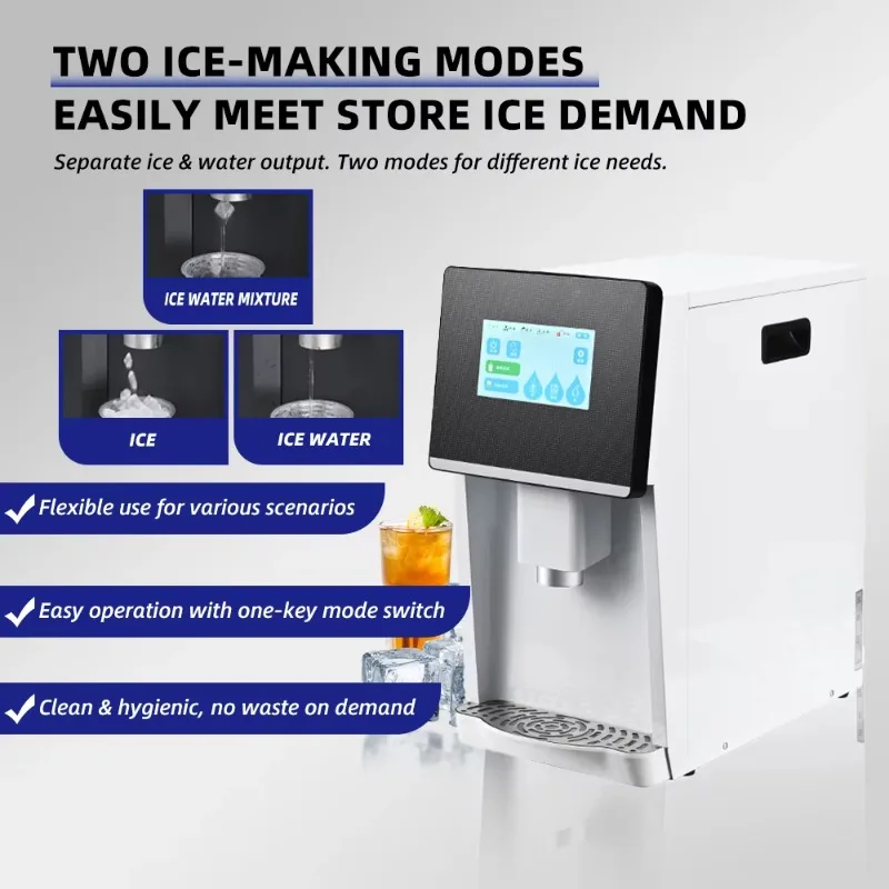 Energy Saving 50kg/24h Nugget Ice Maker, Automatic Ice & Water Dispenser, Compact Machine for Home and Office Use