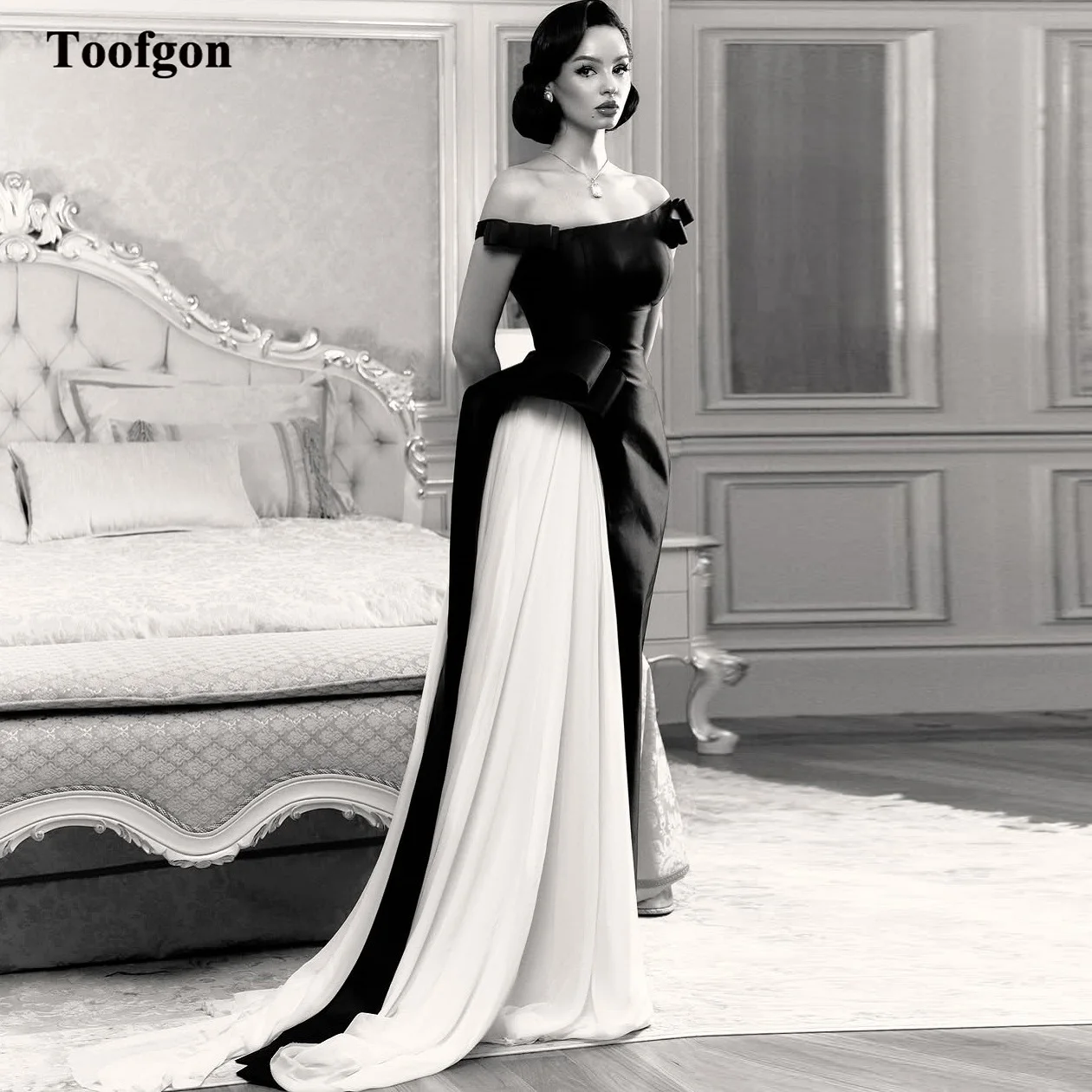 Suknie wieczorowe Toofgon, czarny satyna, ecru szyfon, szyte na miarę, damskie, na specjalne okazje, formalne przyjęcia, urodziny, długie suknie balowe, kolekcja 2026