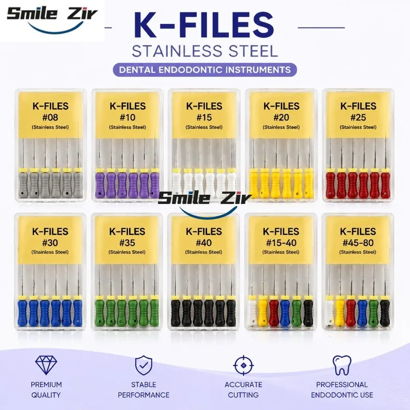 5 Box Dental K Files Hand Use Stainless Steel Endodontic Root Canal Instruments 21/25/28mm 6pcs/Box