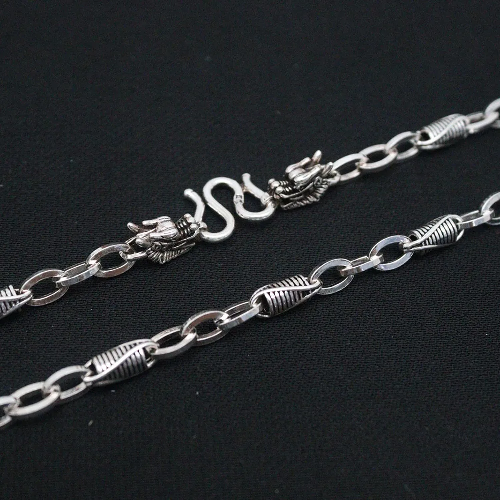 Solid 999 Fine Silver Double loong head Buckle necklace