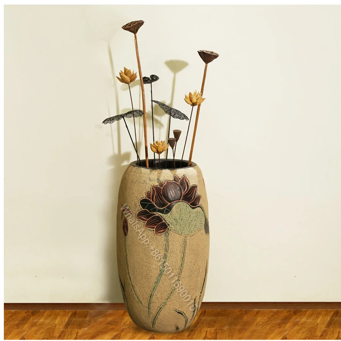 Large vase floor decoration study decoration scroll painting living room Chinese dried flower arrangement simulation