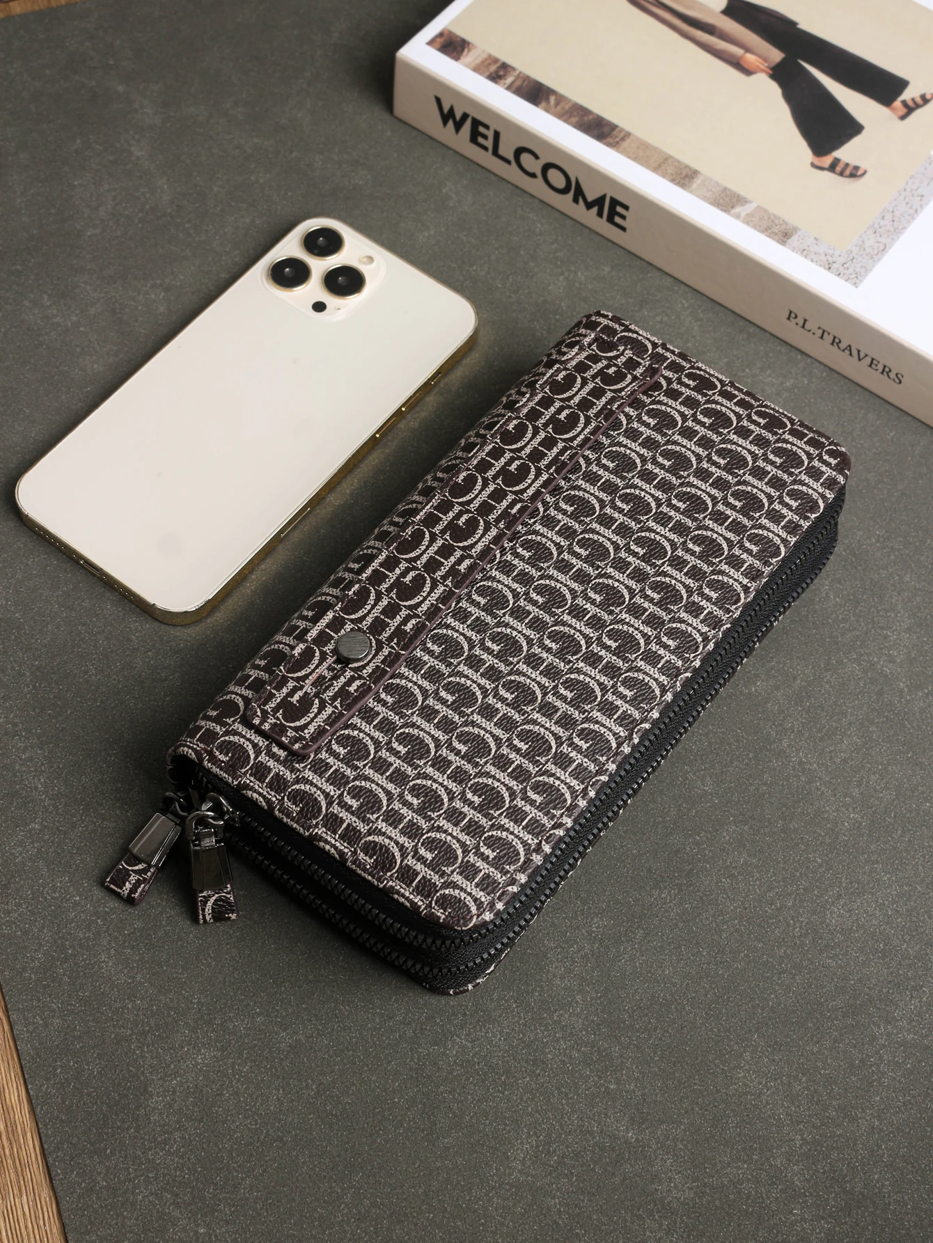 

Новая модная женская длинная стильная сумка-кошелек большой емкости с двойной молнией в стиле ретро и принтом для телефона