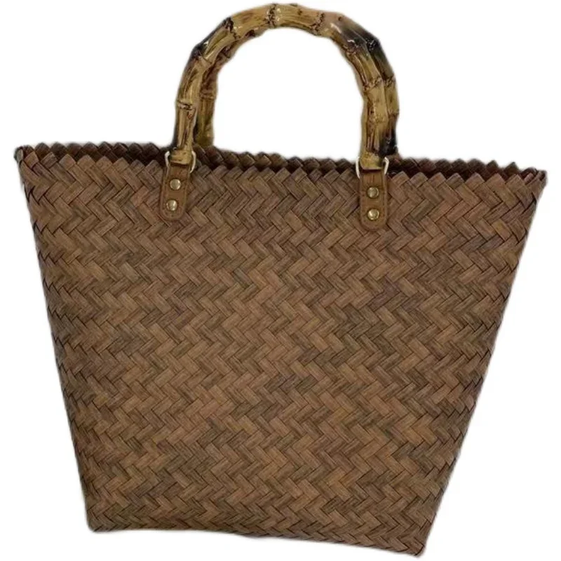 Imitation rattan straw bag acrylic handle hand woven bag