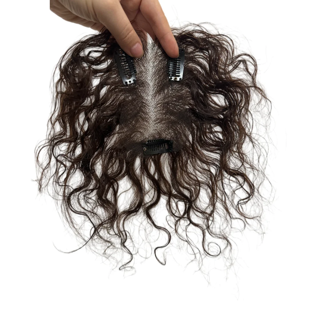 人毛カーリーバングヘアトッパー-10インチ-ストレートウェーブ-3dフリンジ-クリップ式ヘアピース-超軽量-01mm-スイスレース-トップピース-女性用