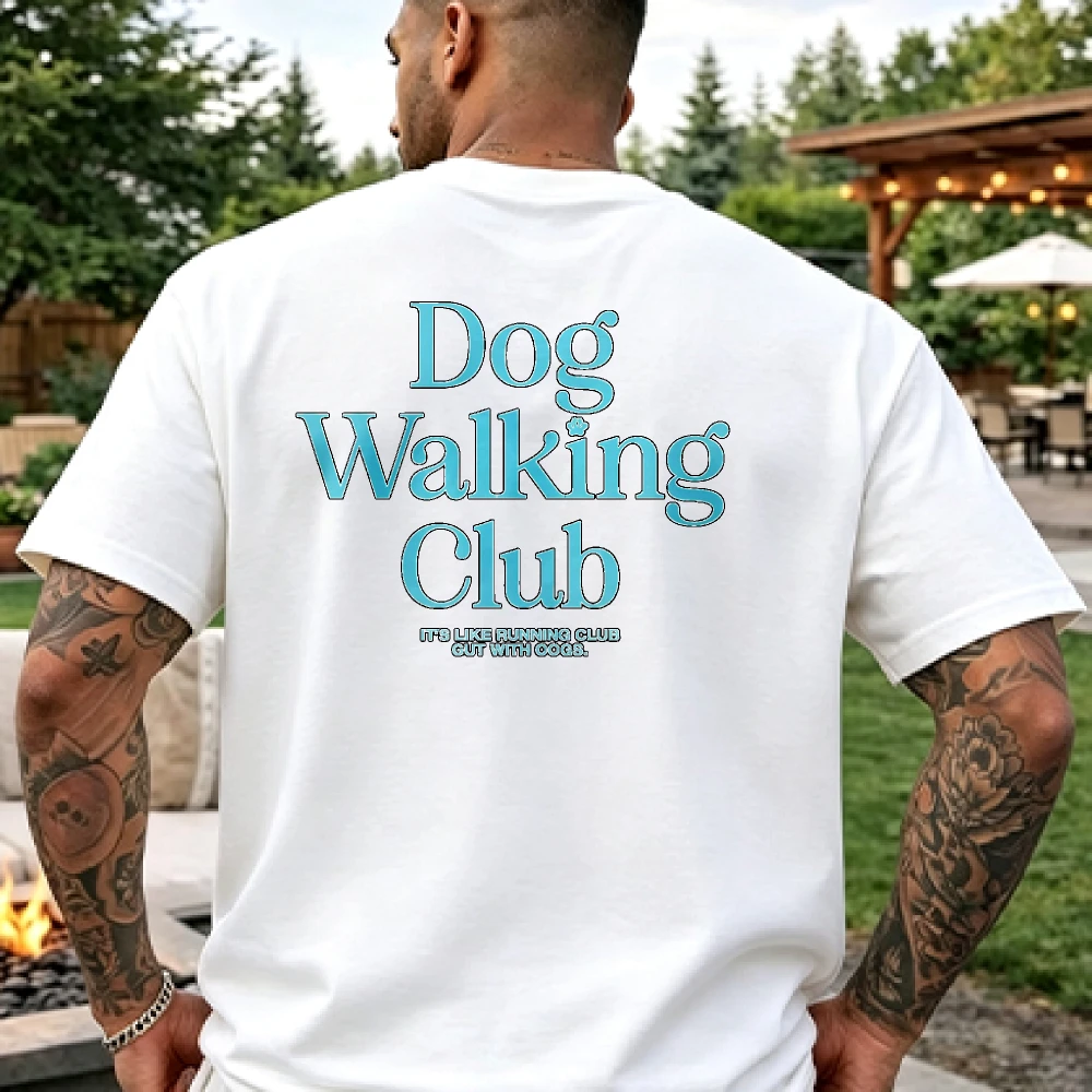 Dog Walking Club Bright Cyan Gradient Effect Font Slogan T Shirt Cotton Pet Walker Club Minimal Text Design Trendy Aesthetic Top