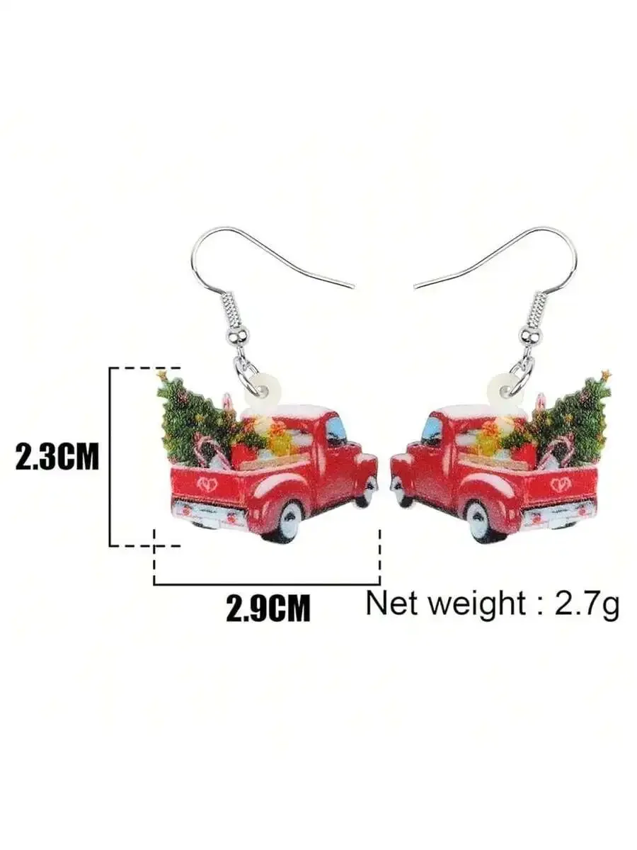 

Acrylic Christmas Truck Drop Earrings For Women Festival Jewelry Red