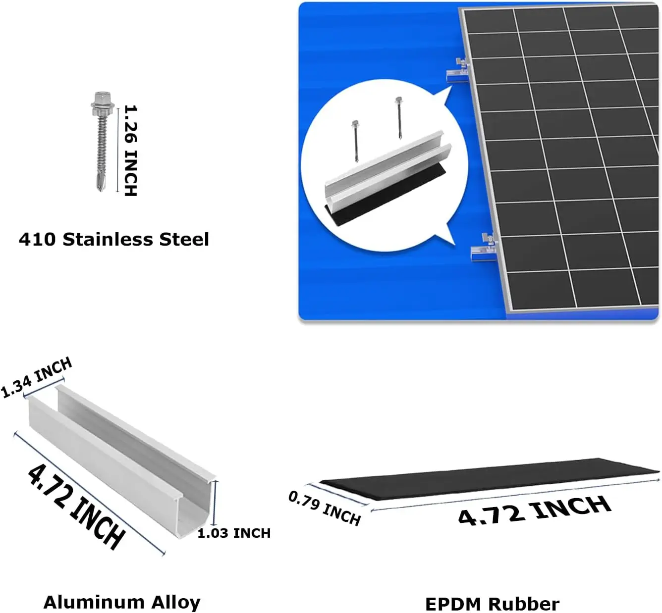 Solar Panel Mounting Brackets, Roof Mount Kit, Rails and Clamps Included for Thickness 1.18”-1.38”, 10pcs Assembly