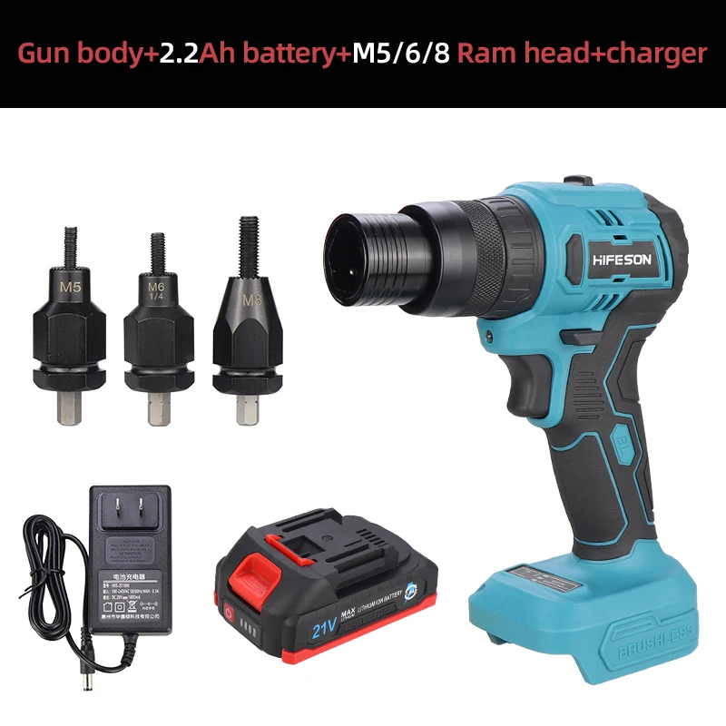 HIFESON M5 M6 M8 Electric rivet nut gun Kit 18V Riveting Nut Tool Automatic Blind Riveting For Makita batteries