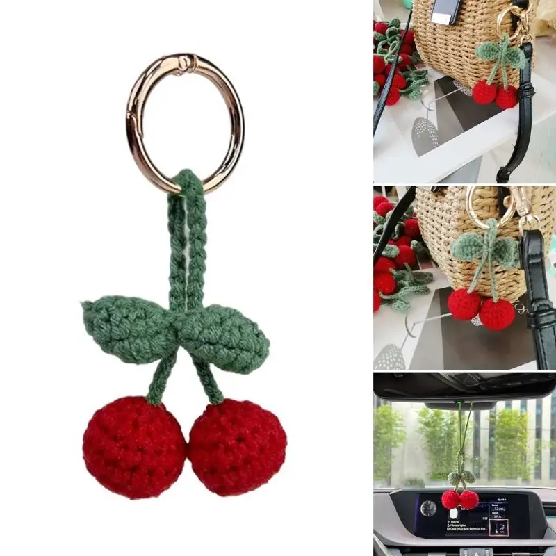 Unique Cherry Crochet Hanging Keychain Accessory for Bags and Home Decoration