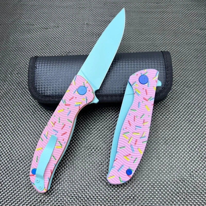 Doughnut Folding Pocket Outdoor Camping Hiking Fishing Survival Knife Hunting D2 Blade Portable Utility Fruit Knives EDC Tools